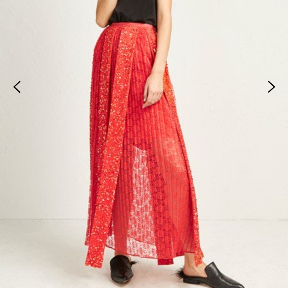 French Connection Diana Sequin Red Maxi Skirt 6